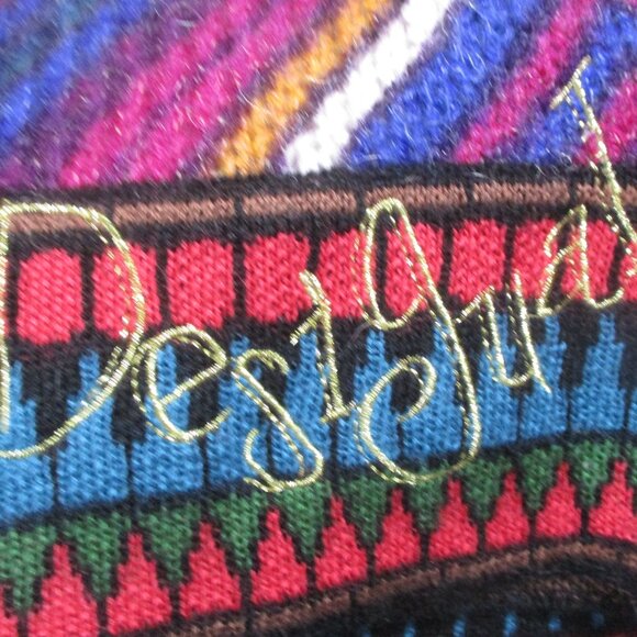 Desigual Off Cowl Neck Sweater Women Aztec Print Colorful Pink Fair Isle - Picture 4 of 11